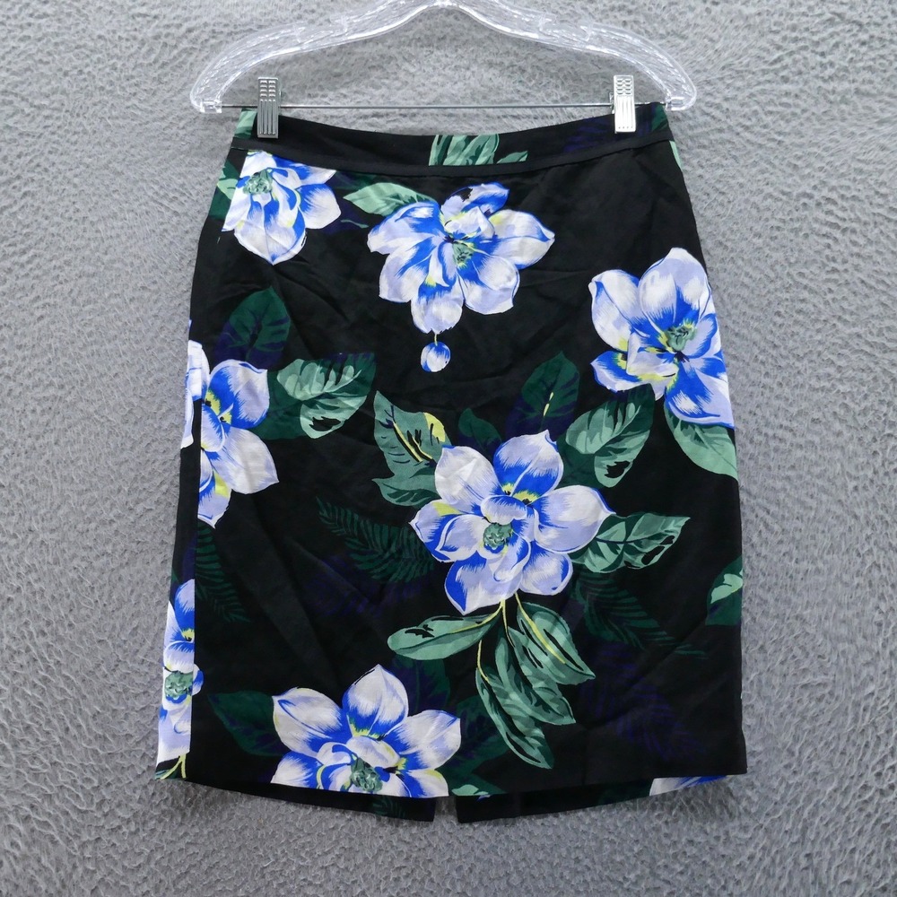 Banana Republic Womens Black Blue Floral Linen Blend Pencil Skirt Size 2 NEW